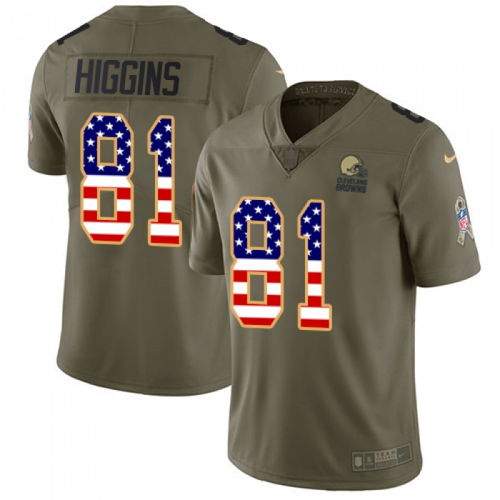 Men's Nike Cleveland Browns #81 Rashard Higgins Limited Olive USA Flag 2017 Salute to Service NFL Jersey