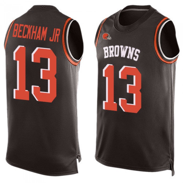 Men's Cleveland Browns #13 Odell Beckham Jr Brown Team Color Stitched Football Limited Tank Top Jersey