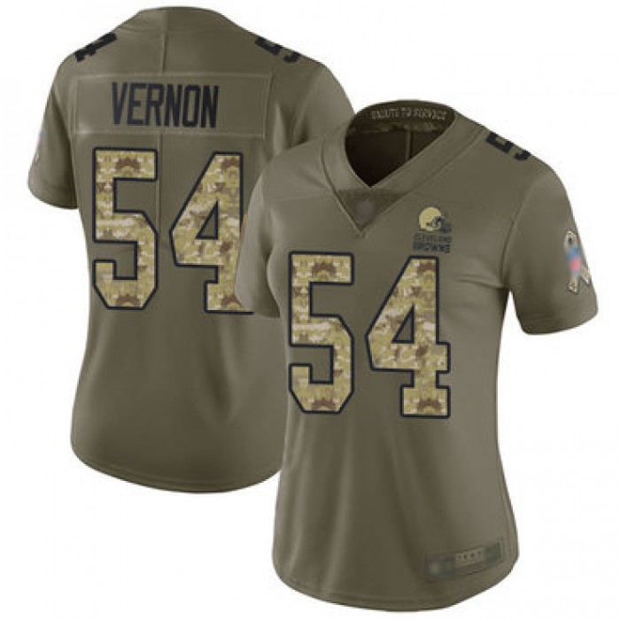 Browns #54 Olivier Vernon Olive Camo Women's Stitched Football Limited 2017 Salute to Service Jersey