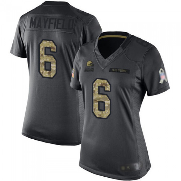 Browns #6 Baker Mayfield Black Women's Stitched Football Limited 2016 Salute to Service Jersey
