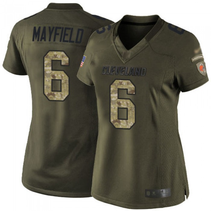 Browns #6 Baker Mayfield Green Women's Stitched Football Limited 2015 Salute to Service Jersey