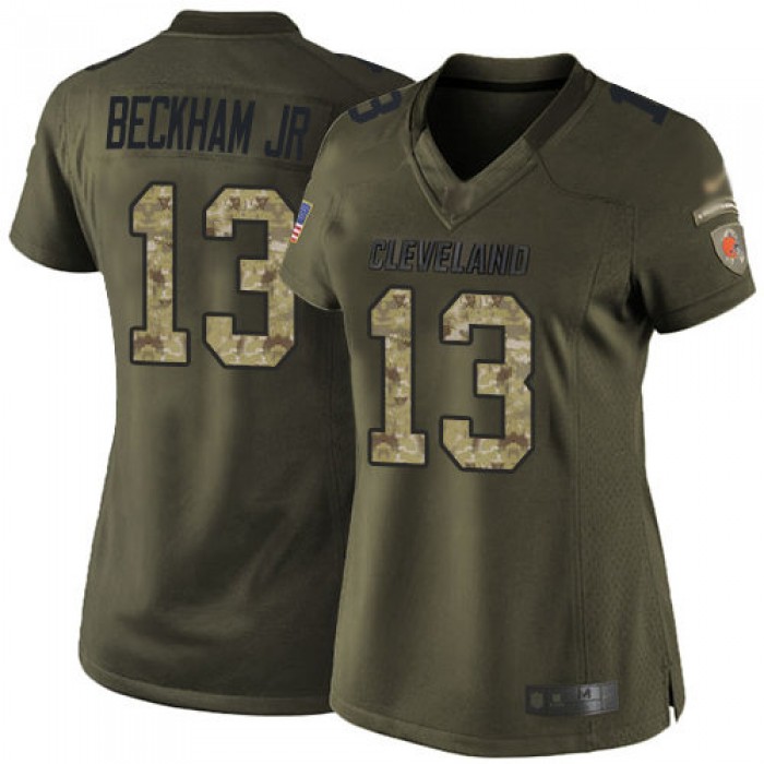 Browns #13 Odell Beckham Jr Green Women's Stitched Football Limited 2015 Salute to Service Jersey