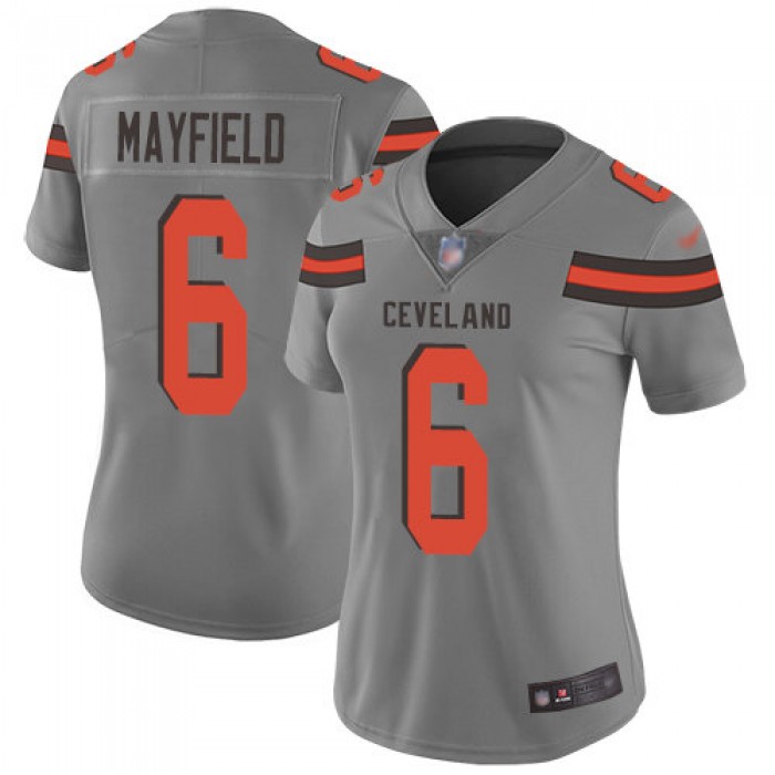 Nike Browns #6 Baker Mayfield Gray Women's Stitched NFL Limited Inverted Legend Jersey