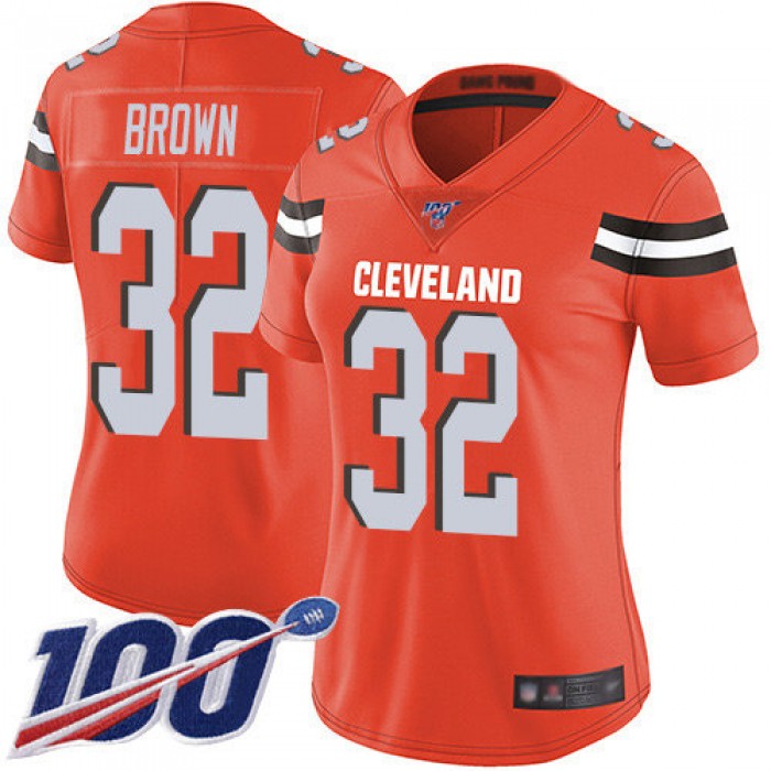 Nike Browns #32 Jim Brown Orange Alternate Women's Stitched NFL 100th Season Vapor Limited Jersey
