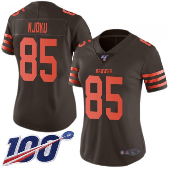 Nike Browns #85 David Njoku Brown Women's Stitched NFL Limited Rush 100th Season Jersey