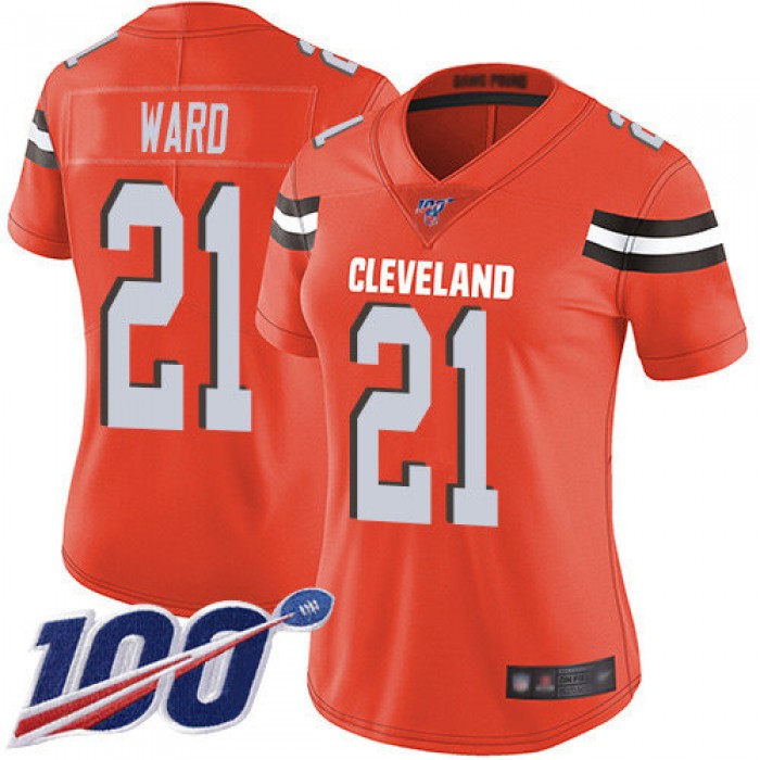 Nike Browns #21 Denzel Ward Orange Alternate Women's Stitched NFL 100th Season Vapor Limited Jersey