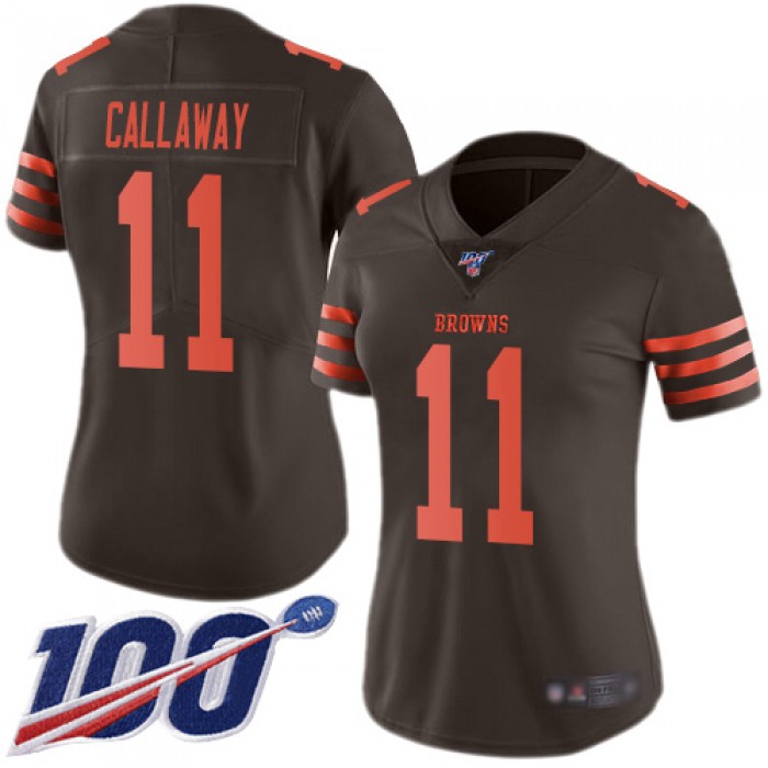 Nike Browns #11 Antonio Callaway Brown Women's Stitched NFL Limited Rush 100th Season Jersey