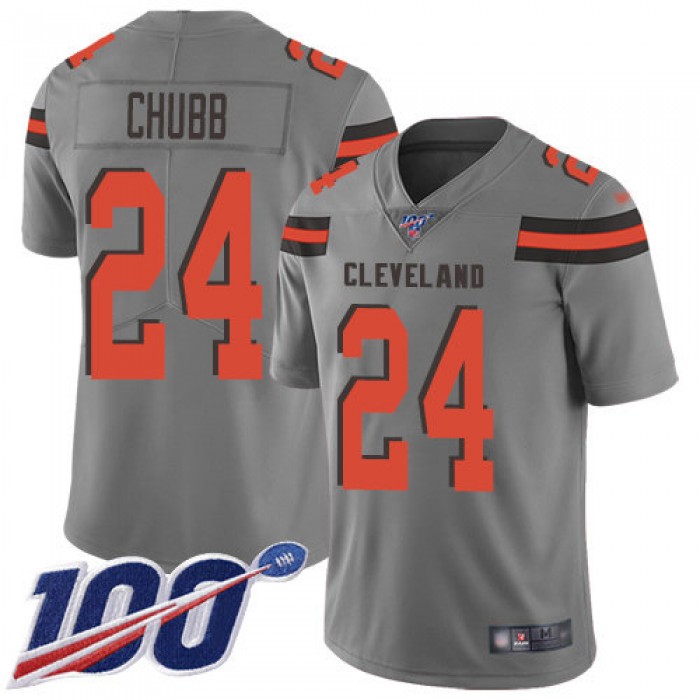 Nike Browns #24 Nick Chubb Gray Men's Stitched NFL Limited Inverted Legend 100th Season Jersey