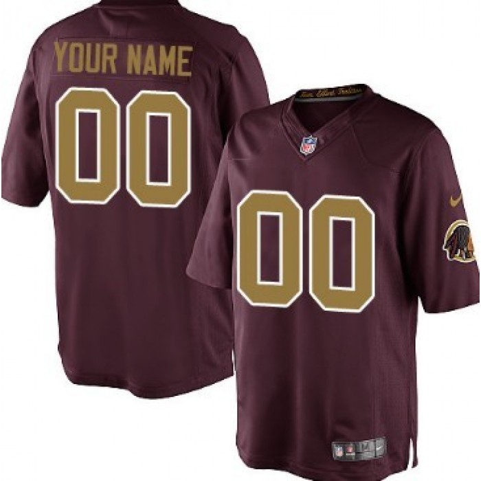 Kid's Nike Washington Redskins Customized Red With Gold Limited Jersey
