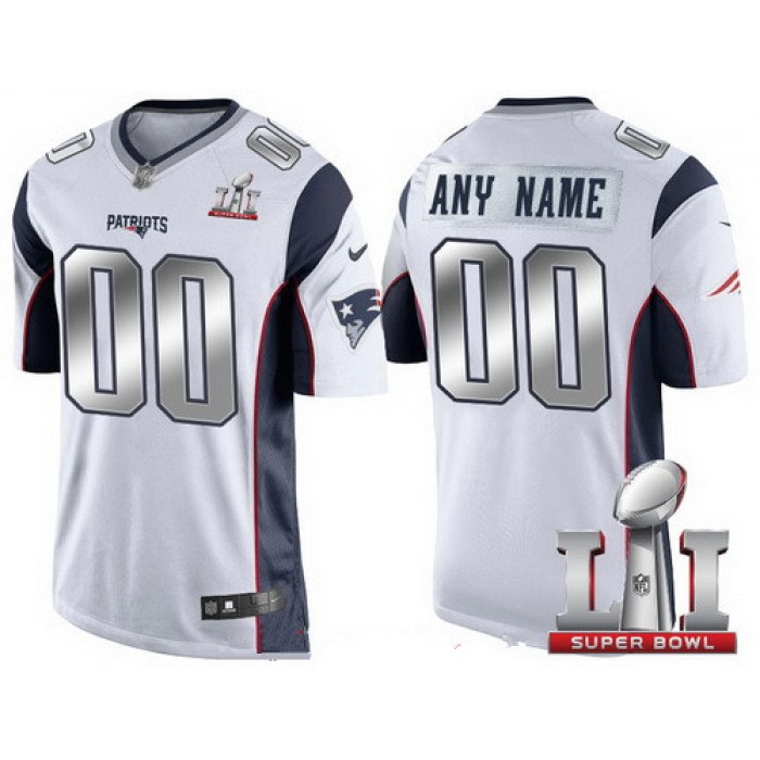Youth New England Patriots White Steel Silver 2017 Super Bowl LI NFL Nike Custom Limited Jersey
