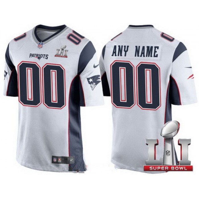 Youth New England Patriots White 2017 Super Bowl LI NFL Nike Custom Game Jersey
