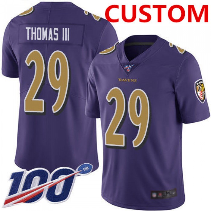 Nike Custom Ravens Purple Men's Stitched NFL Limited Rush 100th Season Jersey