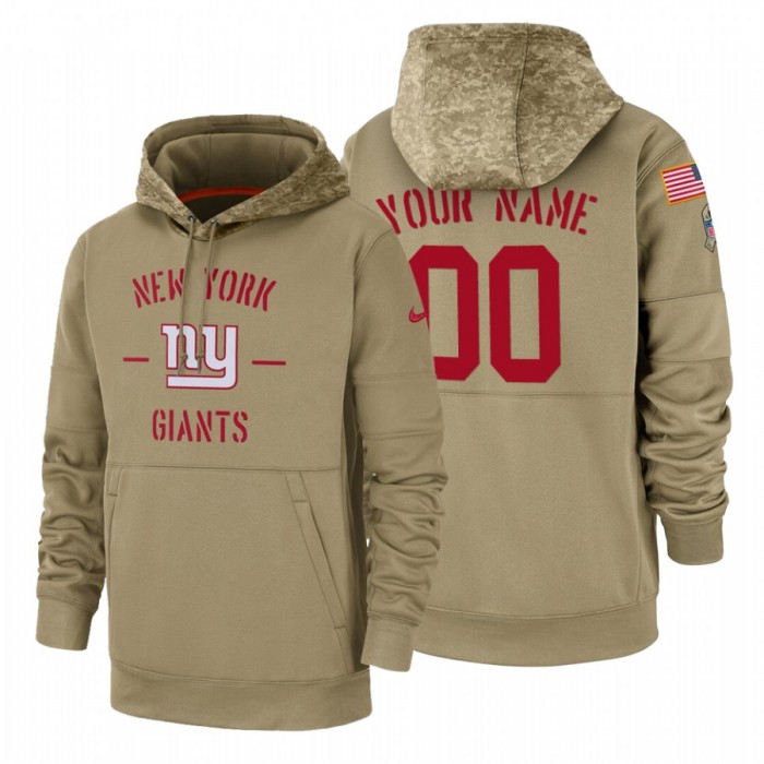 New York Giants Custom Nike Tan 2019 Salute To Service Name & Number Sideline Therma Pullover Hoodie