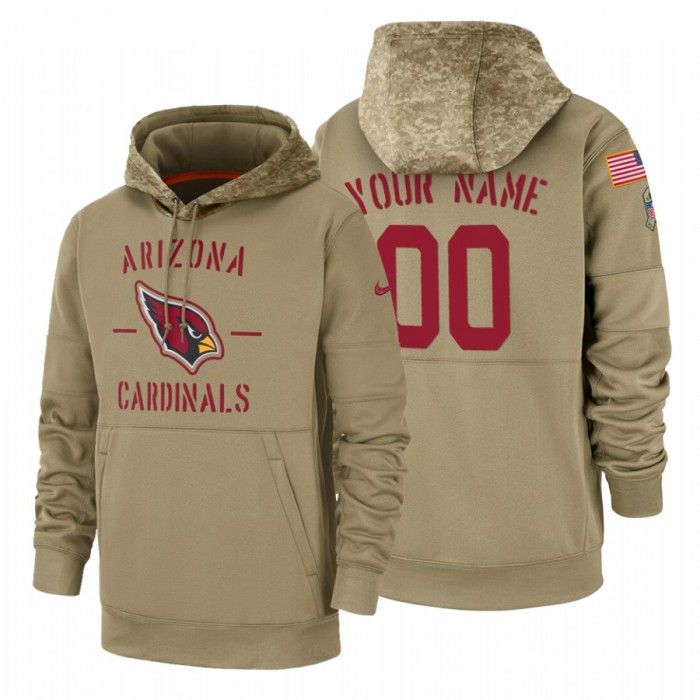 Arizona Cardinals Custom Nike Tan 2019 Salute To Service Name & Number Sideline Therma Pullover Hoodie
