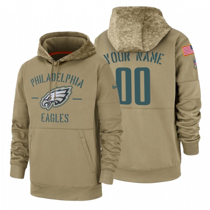 Philadelphia Eagles Custom Nike Tan 2019 Salute To Service Name & Number Sideline Therma Pullover Hoodie