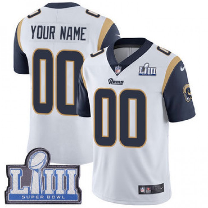 Men's Customized Los Angeles Rams Vapor Untouchable Super Bowl LIII Bound Limited White Nike NFL Road Jersey
