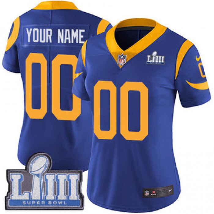 Women's Customized Los Angeles Rams Vapor Untouchable Super Bowl LIII Bound Limited Royal Blue Nike NFL Alternate Jersey