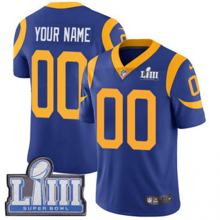 Men's Customized Los Angeles Rams Vapor Untouchable Super Bowl LIII Bound Limited Royal Blue Nike NFL Alternate Jersey