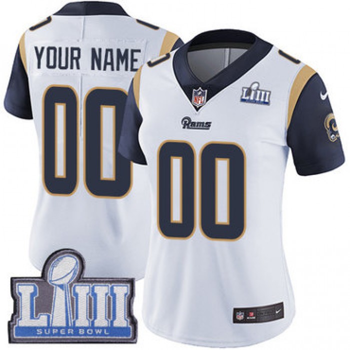 Women's Customized Los Angeles Rams Vapor Untouchable Super Bowl LIII Bound Limited White Nike NFL Road Jersey