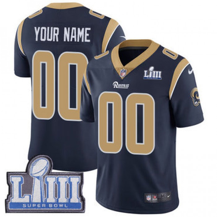 Youth Customized Los Angeles Rams Vapor Untouchable Super Bowl LIII Bound Limited Navy Blue Nike NFL Home ersey