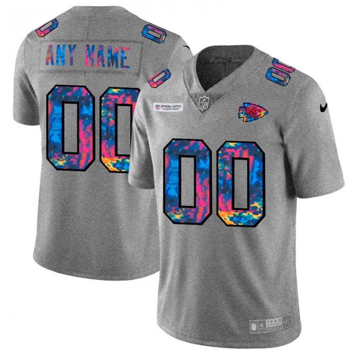 Kansas City Chiefs Custom Men's Nike Multi-Color 2020 NFL Crucial Catch Vapor Untouchable Limited Jersey Greyheather