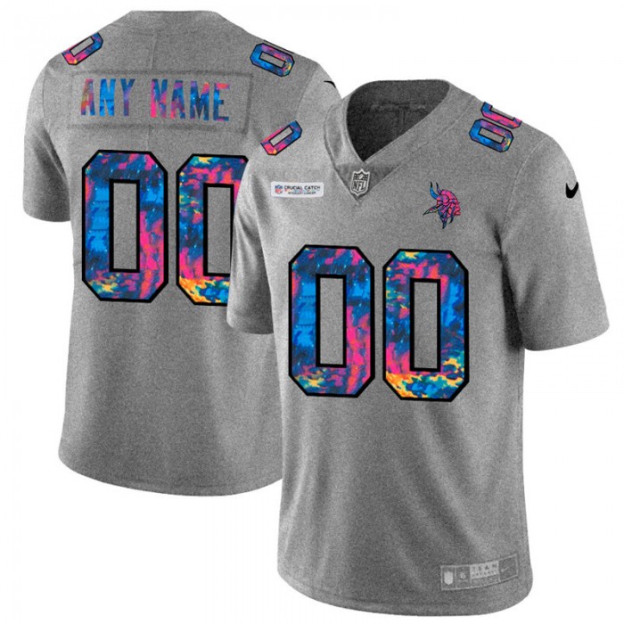 Minnesota Vikings Custom Men's Nike Multi-Color 2020 NFL Crucial Catch Vapor Untouchable Limited Jersey Greyheather