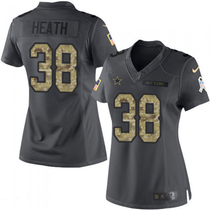 Women's Dallas Cowboys #38 Jeff Heath Black Anthracite 2016 Salute To Service Stitched NFL Nike Limited Jersey