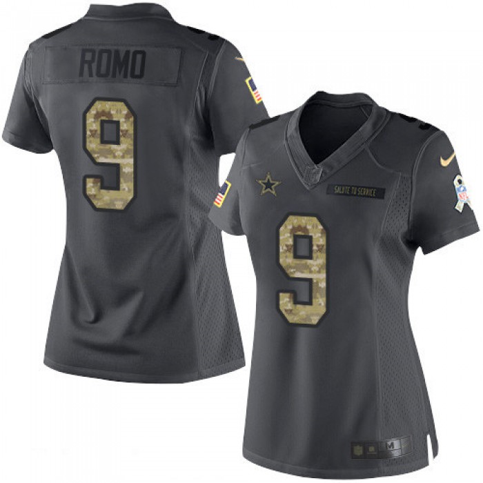 Women's Dallas Cowboys #9 Tony Romo Black Anthracite 2016 Salute To Service Stitched NFL Nike Limited Jersey