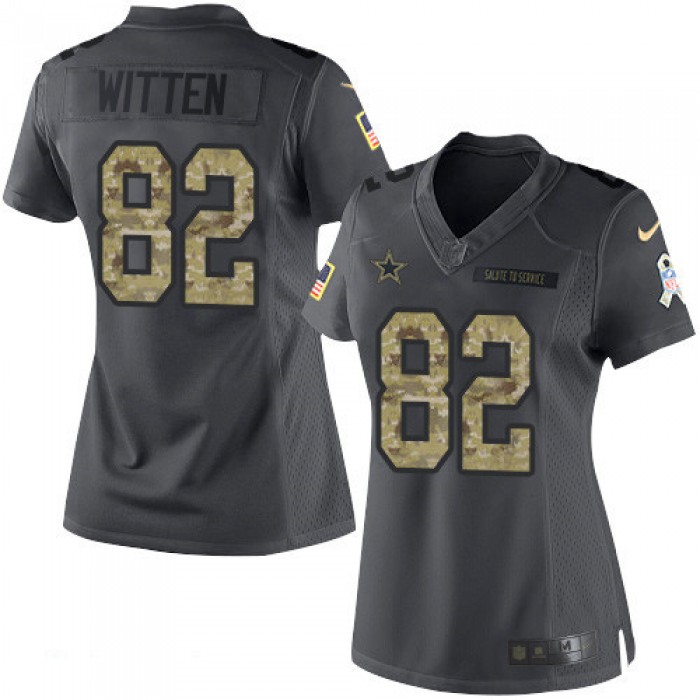 Women's Dallas Cowboys #82 Jason Witten Black Anthracite 2016 Salute To Service Stitched NFL Nike Limited Jersey