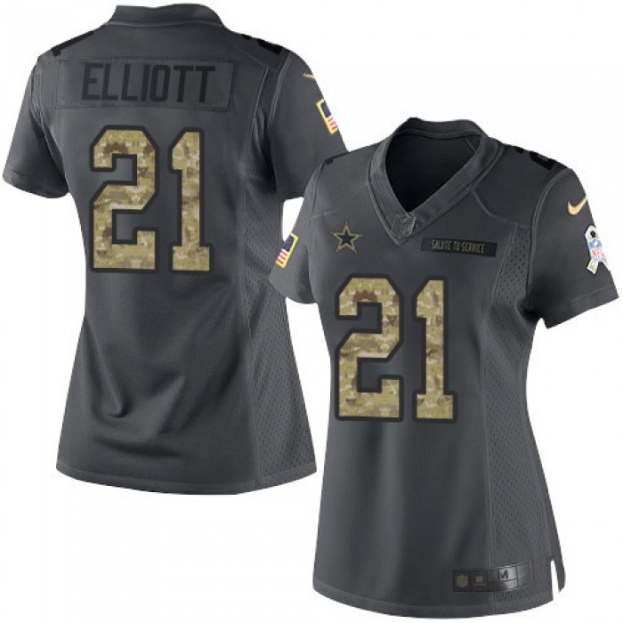Women's Dallas Cowboys #21 Ezekiel Elliott Black Anthracite 2016 Salute To Service Stitched NFL Nike Limited Jersey