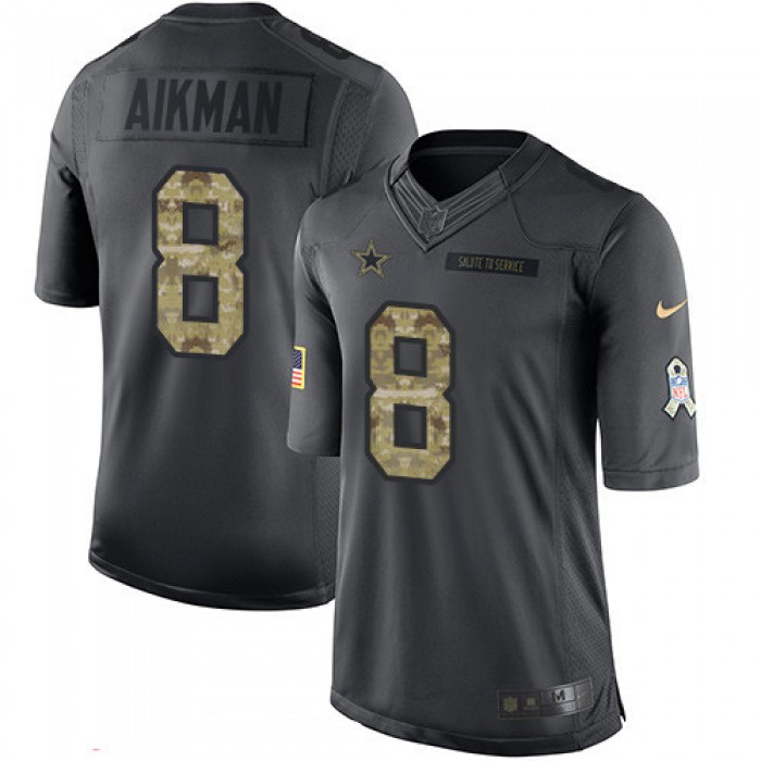 Men's Dallas Cowboys #8 Troy Aikman Black Anthracite 2016 Salute To Service Stitched NFL Nike Limited Jersey