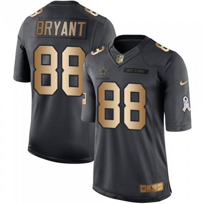 Nike Cowboys #88 Dez Bryant Black Men's Stitched NFL Limited Gold Salute To Service Jersey