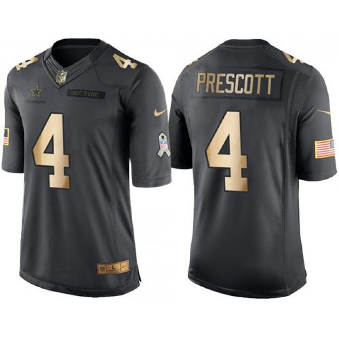 Nike Cowboys #4 Dak Prescott Black Men's Stitched NFL Limited Gold Salute To Service Jersey