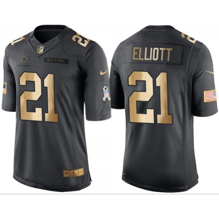 Nike Cowboys #21 Ezekiel Elliott Black Men's Stitched NFL Limited Gold Salute To Service Jersey