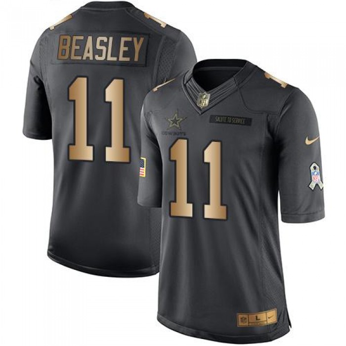Nike Cowboys #11 Cole Beasley Black Men's Stitched NFL Limited Gold Salute To Service Jersey