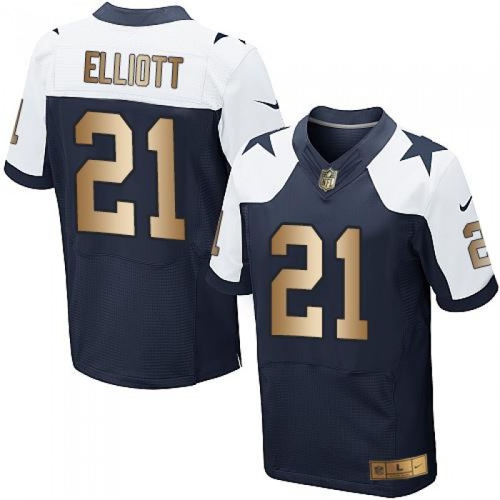 Big Size Nike Cowboys #21 Ezekiel Elliott Navy Blue Thanksgiving Throwback Men's Stitched NFL Elite Gold Jersey