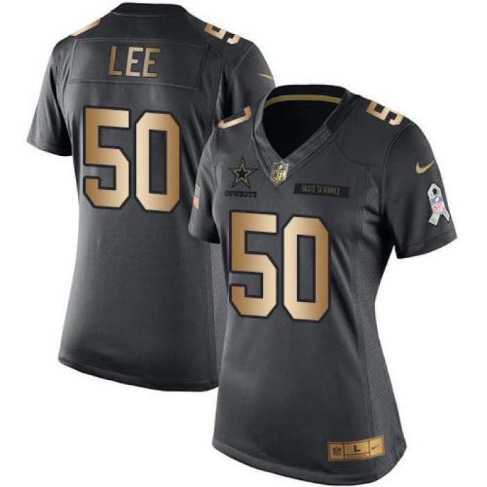Nike Cowboys #50 Sean Lee Black Women's Stitched NFL Limited Gold Salute to Service Jersey