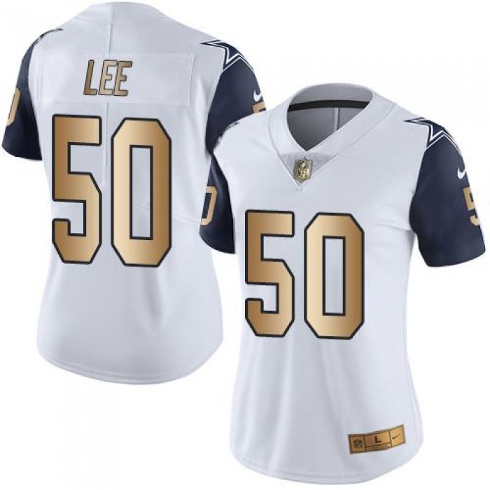 Nike Cowboys #50 Sean Lee White Women's Stitched NFL Limited Gold Rush Jersey