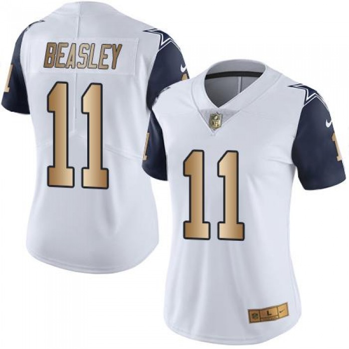 Nike Cowboys #11 Cole Beasley White Women's Stitched NFL Limited Gold Rush Jersey