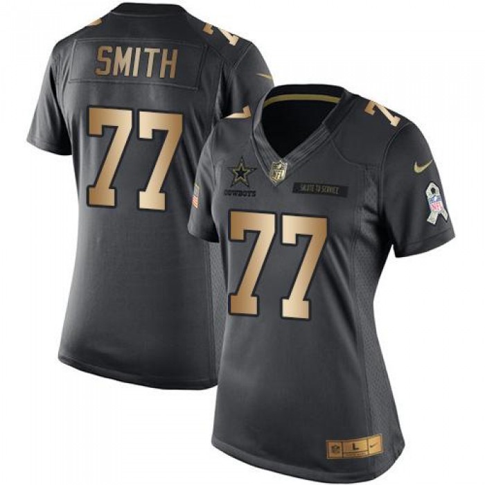 Nike Cowboys #77 Tyron Smith Black Women's Stitched NFL Limited Gold Salute to Service Jersey