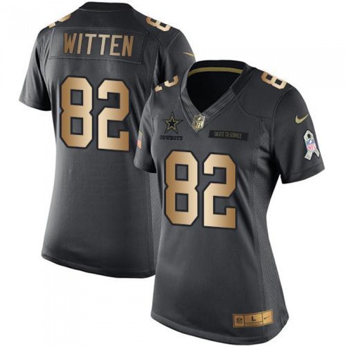 Nike Cowboys #82 Jason Witten Black Women's Stitched NFL Limited Gold Salute to Service Jersey