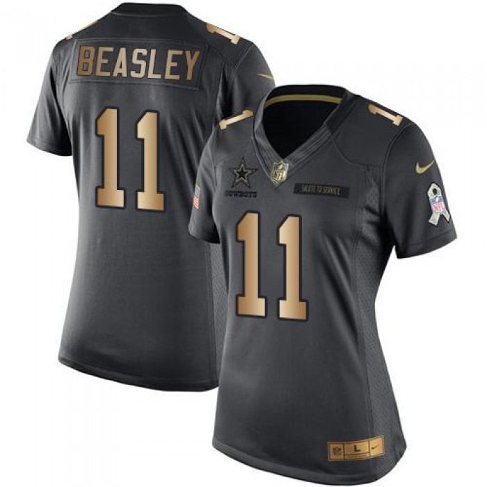 Nike Cowboys #11 Cole Beasley Black Women's Stitched NFL Limited Gold Salute to Service Jersey
