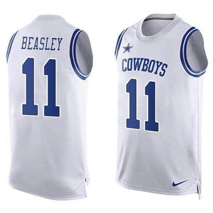 Men's Dallas Cowboys 11 Cole Beasley Nike White Printed Player Name & Number Tank Top