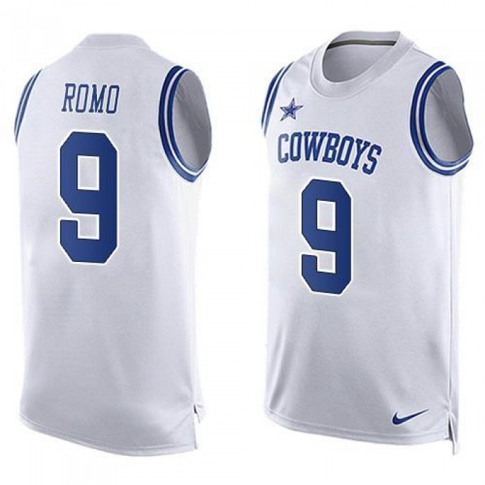 Men's Dallas Cowboys 9 Tony Romo Nike White Printed Player Name & Number Tank Top