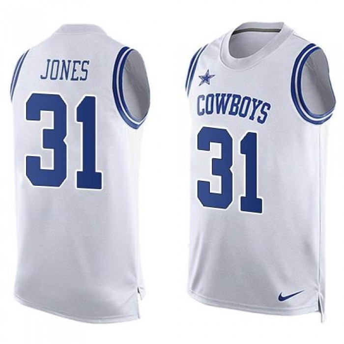 Men's Dallas Cowboys 31 Byron Jones Nike White Printed Player Name & Number Tank Top