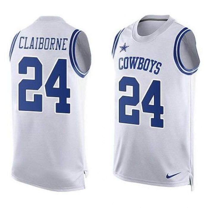 Men's Dallas Cowboys 24 Morris Claiborne Nike White Printed Player Name & Number Tank Top