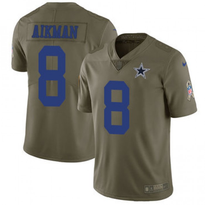Nike Dallas Cowboys #8 Troy Aikman Olive Men's Stitched NFL Limited 2017 Salute To Service Jersey
