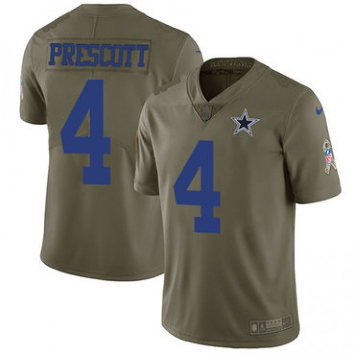 Nike Dallas Cowboys #4 Dak Prescott Olive Men's Stitched NFL Limited 2017 Salute To Service Jersey
