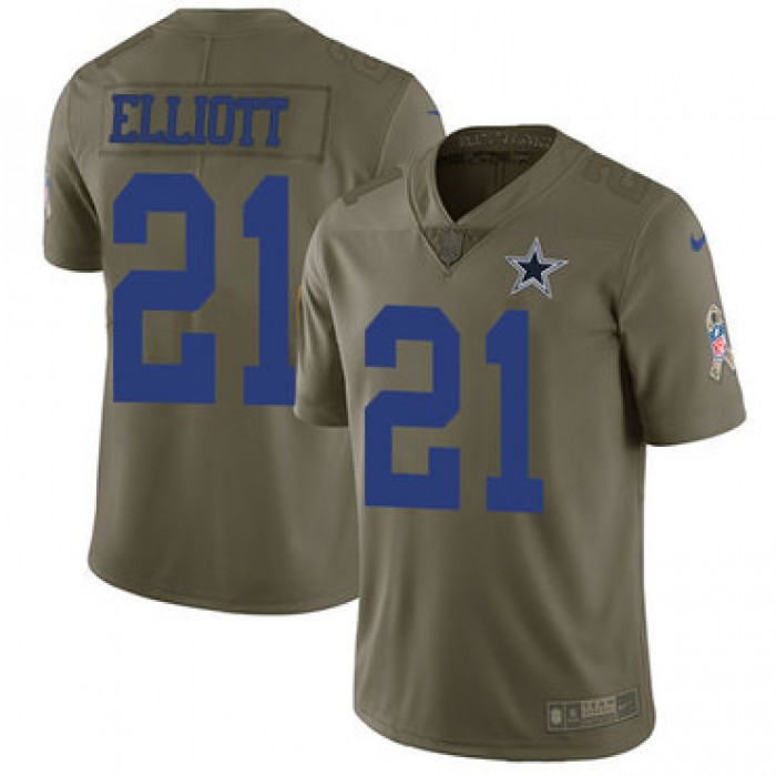 Nike Dallas Cowboys #21 Ezekiel Elliott Olive Men's Stitched NFL Limited 2017 Salute To Service Jersey