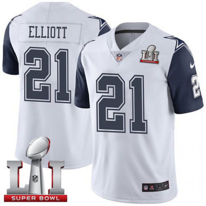 Nike Cowboys #21 Ezekiel Elliott White Stitched NFL Super Bowl LI 51 Limited Rush Jersey